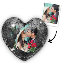 Load image into Gallery viewer, Reversible Flip Sequin Heart Custom Photo Pillow
